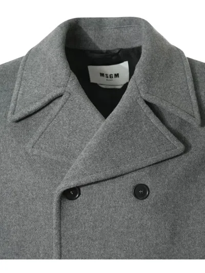 Msgm Double-breasted Coat In Gray