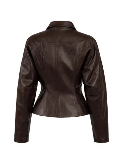 The Sei Collared Leather Jacket In Brown