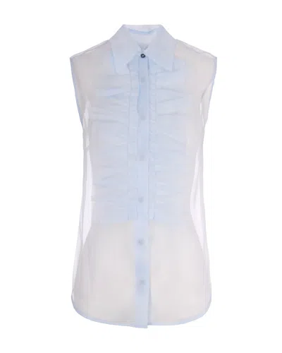 P.a.r.o.s.h Parosh Sheer Sleeveless Button-front Blouse In Blue