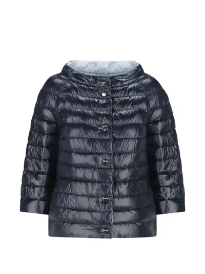 Herno Double-sided Button Quilted Down Jacket In Blue