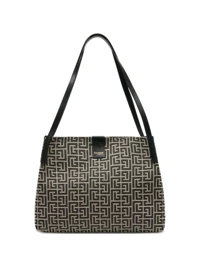 Balmain Medium Tote Bag Double Handles Geometric Pattern In Multi