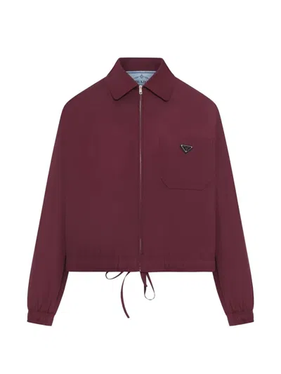 Prada Zip Jacket With Shirt Collar And Drawstring At The Hem In Burgundy