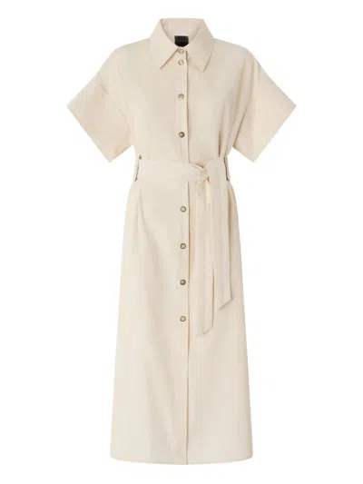Pinko Button Belted Midi Shirt Dress In Neutral
