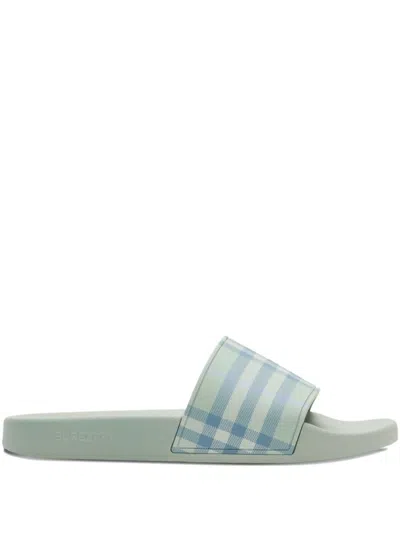 Burberry Check-pattern Slides In Green