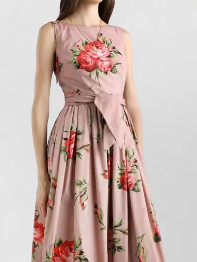 Dolce & Gabbana Abito Midi In Cotone Rosa Con Stampa Fiori Dolce E Gabbana In Pink