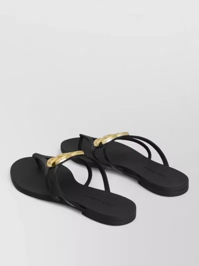 Dolce & Gabbana Women Black Thong Sandals With Logo Plaque On The Front In Rubber Woman