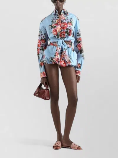 Dolce & Gabbana Floral Shirt Collared Neck Long Sleeves Tie Front In Blue
