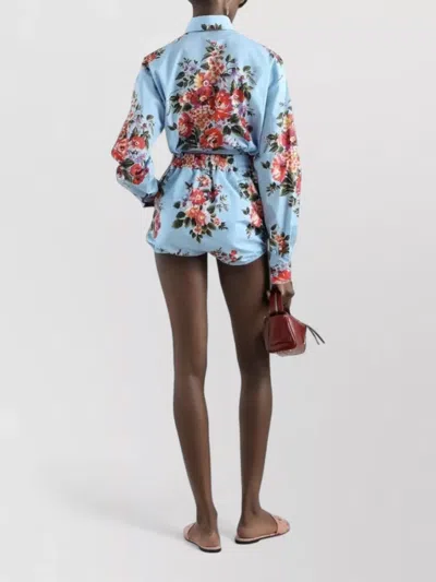Dolce & Gabbana Floral Shirt Collared Neck Long Sleeves Tie Front In Blue