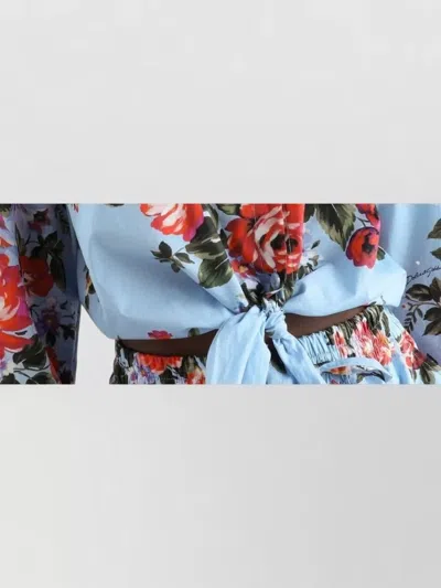 Dolce & Gabbana Floral Shirt Collared Neck Long Sleeves Tie Front In Blue