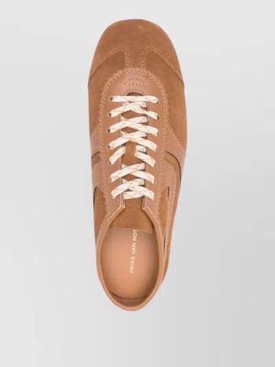 Dries Van Noten Women Brown Low-top Sneakers With Two-tone Lace-up In Suede Woman