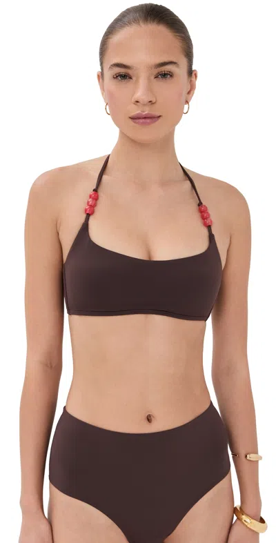 Staud Laird Embellished Bikini Top In Brown