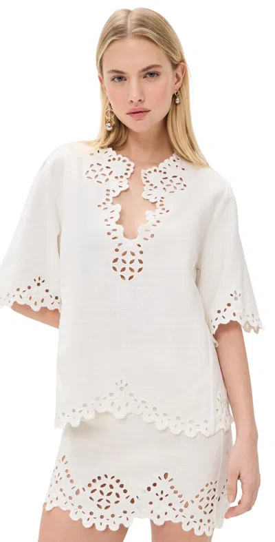 Isabel Marant Étoile Blusa Bianca A Maniche Corte Con Scollo A V E Orlo Smerlato Marant Etoile In White