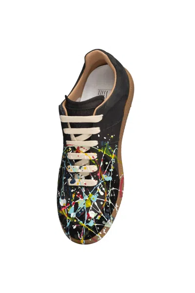 Maison Margiela Replica Paint Splatter Leather Sneakers Size 10 In Black