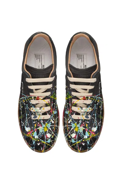 Maison Margiela Replica Paint Splatter Leather Sneakers Size 10 In Black