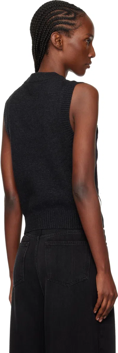 Ganni Sleeveless Intarsia Knit Crew Neck Top In Black