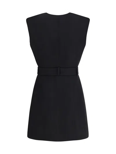 Balmain Sleeveless Wrap Dress Belted Waist Neckline In Black