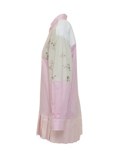 Msgm Multicolor Patchwork Shirt Collar Mini Dress In Pink
