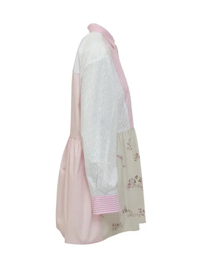 Msgm Multicolor Patchwork Shirt Collar Mini Dress In Pink