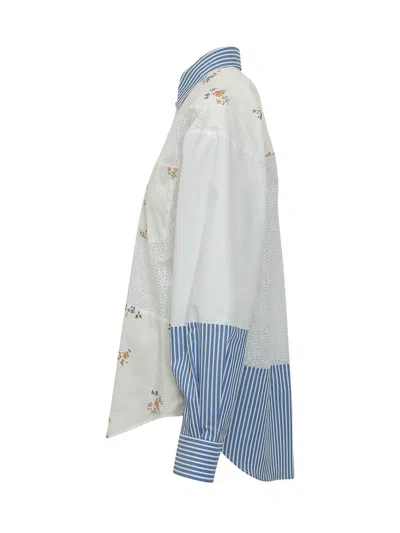 Msgm Floral Print Striped Pattern Button-up Shirt With Eyelet Detailing In White