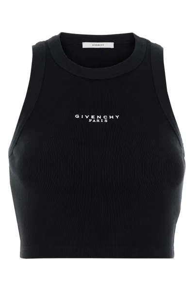 Givenchy Cotton Cropped Tank Top With Paris Print Clothing In Black