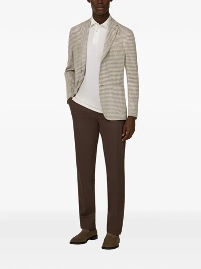 Boggi Milano Micro-patterned Single-breasted Blazer In Neutral