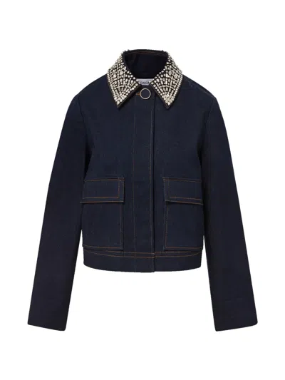 Veronica Beard Barrington Crystal-embellished Denim Jacket In Blue