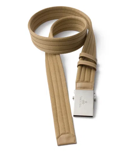 Prada Logo Belt In Neutral
