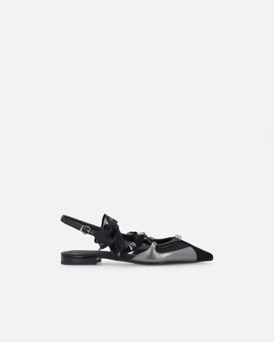 Pinko Gianira Black Ballerinas With Pointed Toe And Decorative Ankle Band In Leather And Fabric Blend Woma