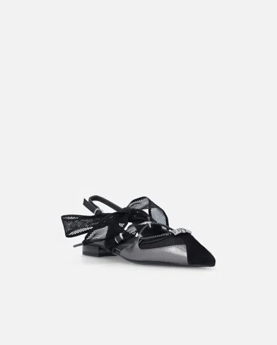 Pinko Gianira Black Ballerinas With Pointed Toe And Decorative Ankle Band In Leather And Fabric Blend Woma
