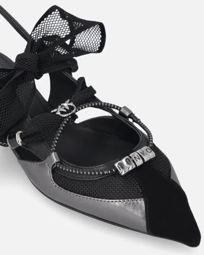 Pinko Gianira Black Ballerinas With Pointed Toe And Decorative Ankle Band In Leather And Fabric Blend Woma