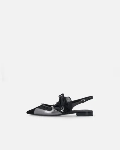 Pinko Gianira Black Ballerinas With Pointed Toe And Decorative Ankle Band In Leather And Fabric Blend Woma
