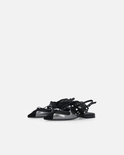 Pinko Gianira Black Ballerinas With Pointed Toe And Decorative Ankle Band In Leather And Fabric Blend Woma