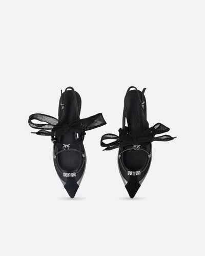 Pinko Gianira Black Ballerinas With Pointed Toe And Decorative Ankle Band In Leather And Fabric Blend Woma