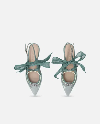 Pinko Bow Pointed Toe Slingback Pumps In Green
