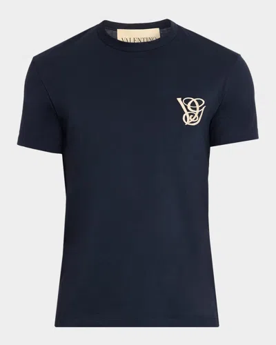 Valentino Garavani Logo-embroidered Cotton T-shirt In Blue