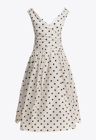 Self-portrait White Dress With All-over Polka Dot And Flared Skirt In Cotton Woman In Orange