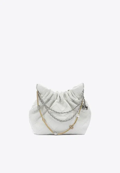 Tory Burch Mini Fleming Soft Distressed Drawstring Bag In White