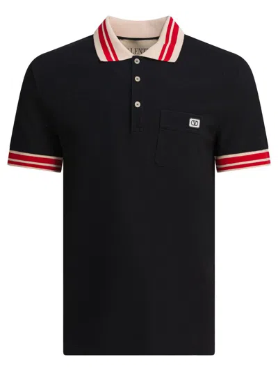 Valentino Garavani Cotton Short-sleeved Polo Shirt In Black