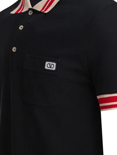 Valentino Garavani Cotton Short-sleeved Polo Shirt In Black