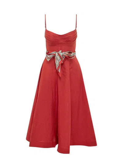 Zimmermann Womens Red Rebellion Tuck Shoulder-straps Linen Midi Dress Xs In Red