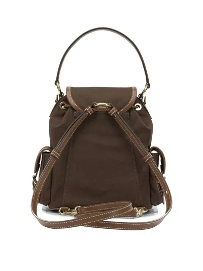 Miu Miu Medium Canvas Leather Backpack Top Handle In Brown