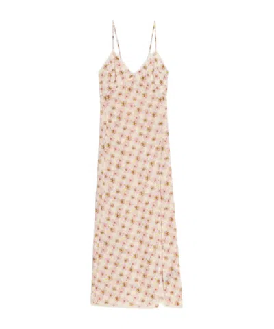 Zadig & Voltaire Ramelil Mirror Flowers Lace Trim Crepe Slipdress In Neutral