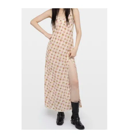 Zadig & Voltaire Ramelil Mirror Flowers Lace Trim Crepe Slipdress In Neutral