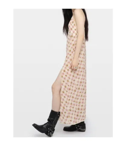 Zadig & Voltaire Ramelil Mirror Flowers Lace Trim Crepe Slipdress In Neutral