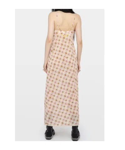 Zadig & Voltaire Ramelil Mirror Flowers Lace Trim Crepe Slipdress In Neutral