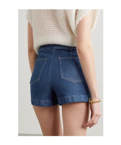 Frame Button-embellished Denim Shorts In Blue