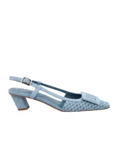 Roger Vivier Belle Vivier Slingback Pumps In Jacquard Denim In Blue