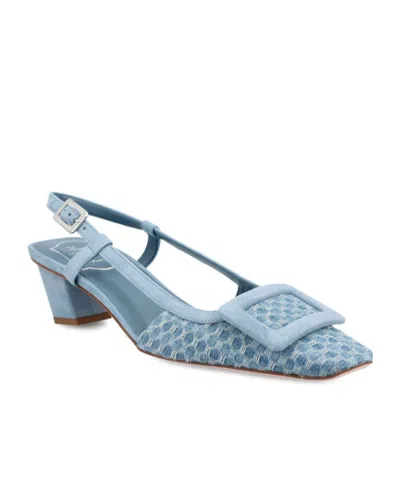 Roger Vivier Belle Vivier Slingback Pumps In Jacquard Denim In Blue