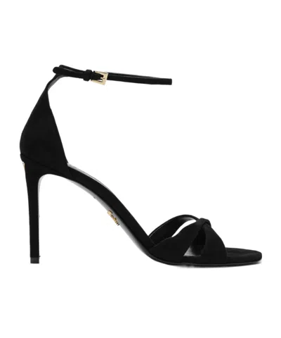 Prada Leather Sandals Open Toe Ankle Strap In Black
