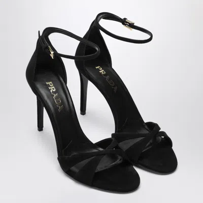 Prada Leather Sandals Open Toe Ankle Strap In Black
